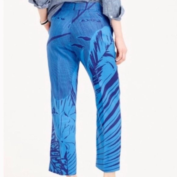 J. Crew Linen Patio Cropped Pant in Palm Blue Size 2 - Picture 7 of 12